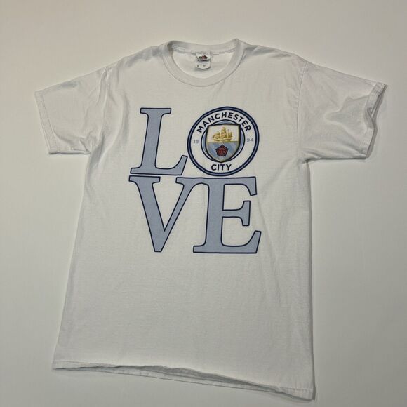 Manchester City FB Shirt Adult Medium White Short Sleeve Soccer Club Logo Tee - Picture 3 of 12